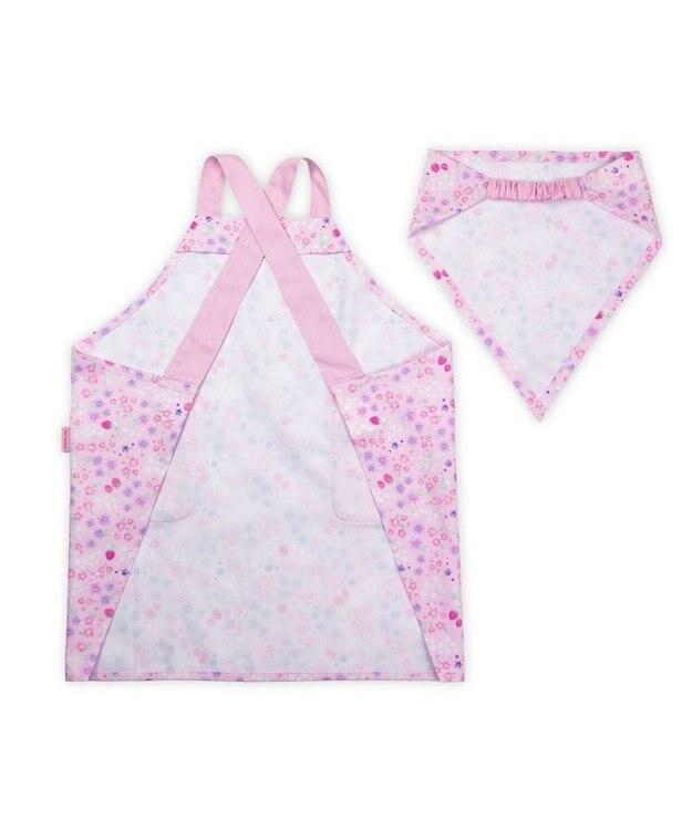 Mother garden マザーガーデン バッククロスエプロン 三角巾付き 100～120cm 《小花いちご柄》 小花いちご柄