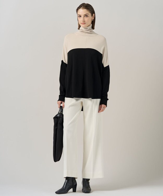 ICB L 【新色追加・WEB限定カラーあり】 ヴィスコースワイド タートルネックプルオーバー トープ×ブラック