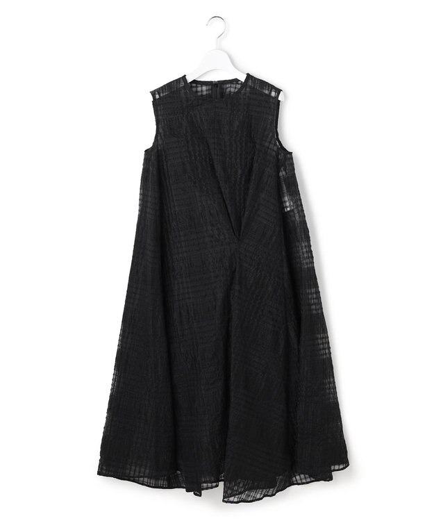 23区 【エステータ】シャドーチェック アシンメトリー ワンピース ブラック系