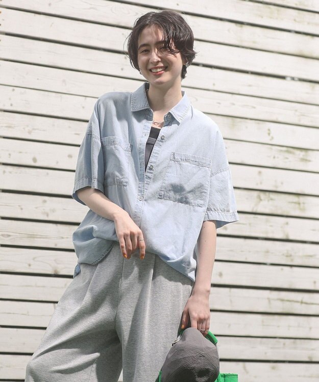 Green Parks 半袖シアーデニムシャツ Light Indigo