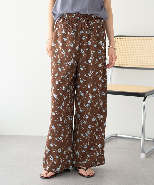 earth music&ecology フラワーリラックスパンツ Brown
