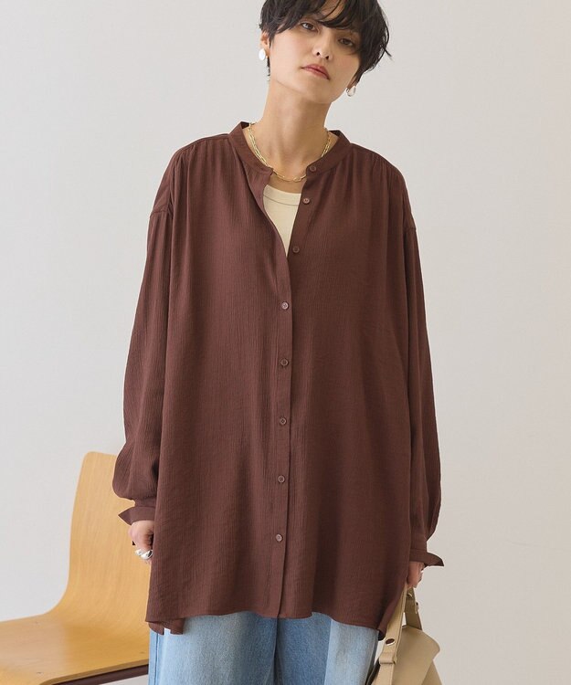 AMERICAN HOLIC 楊柳バンドカラーシャツ Brown