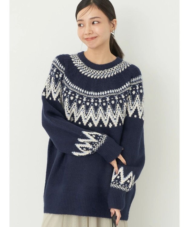 earth music&ecology オーロララメノルディックチュニック Navy