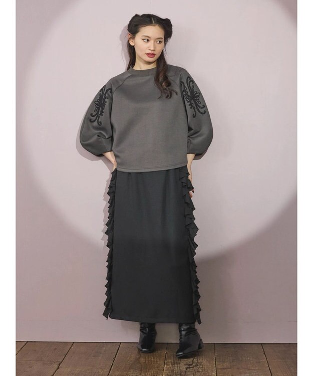 Green Parks ■ＥＳＣＡＲ　コードモチーフ刺繍プルオーバー Charcoal Gray