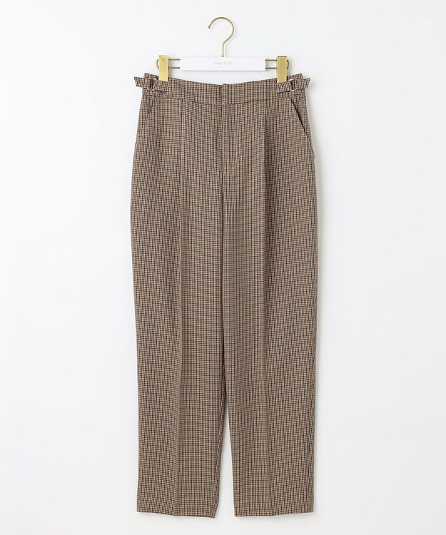 ANY SIS 【洗える】サイドバックルタックテーパード パンツ ブラウン系チェック