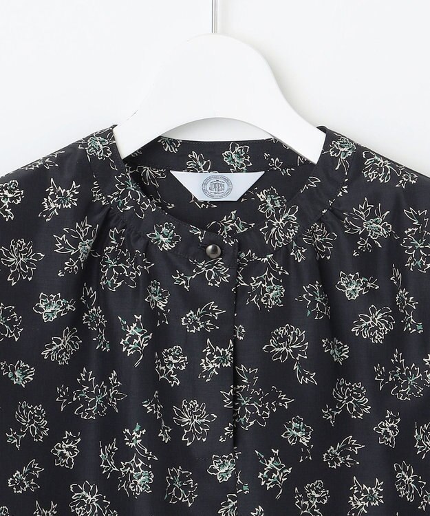 J.PRESS LADIES S 【洗える】ラインフラワープリント ブラウス ネイビー系