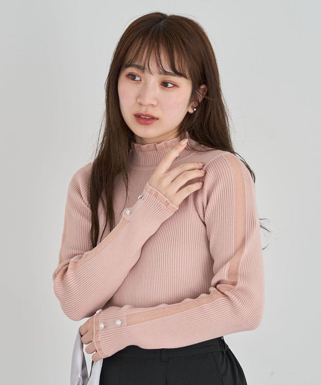 Green Parks ・ｓｗｉｎｇ　ｂｙ　シフォンフリルリブハイネック Pink