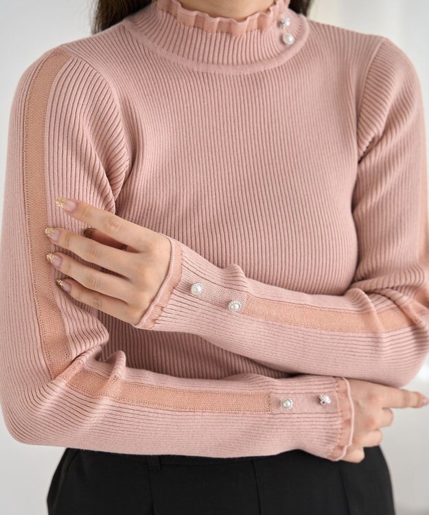 Green Parks ・ｓｗｉｎｇ　ｂｙ　シフォンフリルリブハイネック Pink