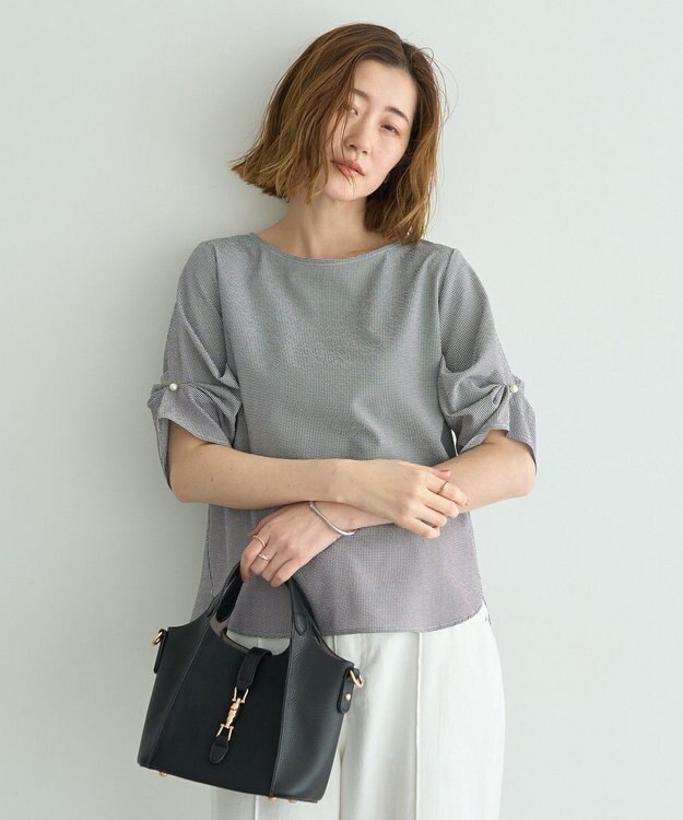 YECCA VECCA パールタックスリーブブラウス Check