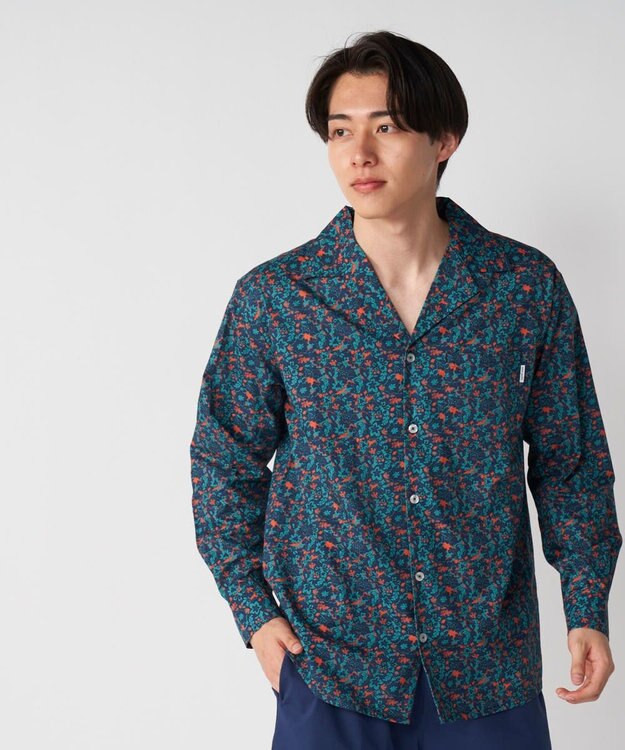 OP／FILA 【Ocean Pacific】プリント長袖オープンネックシャツ ネイビー