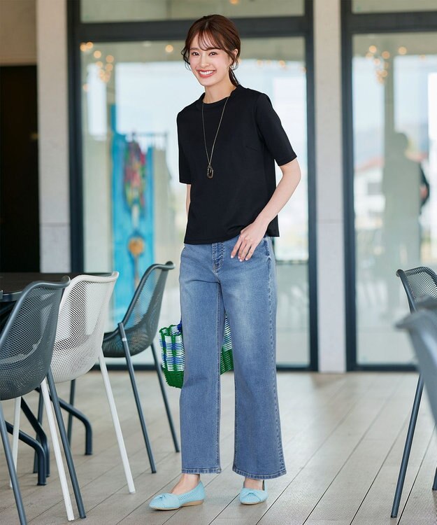 Tiaclasse L 【小倉優子さん着用・洗える・接触冷感・汗ジミ防止】“サマさまカットソー”ハーフスリーブベーシックトップス ブラック