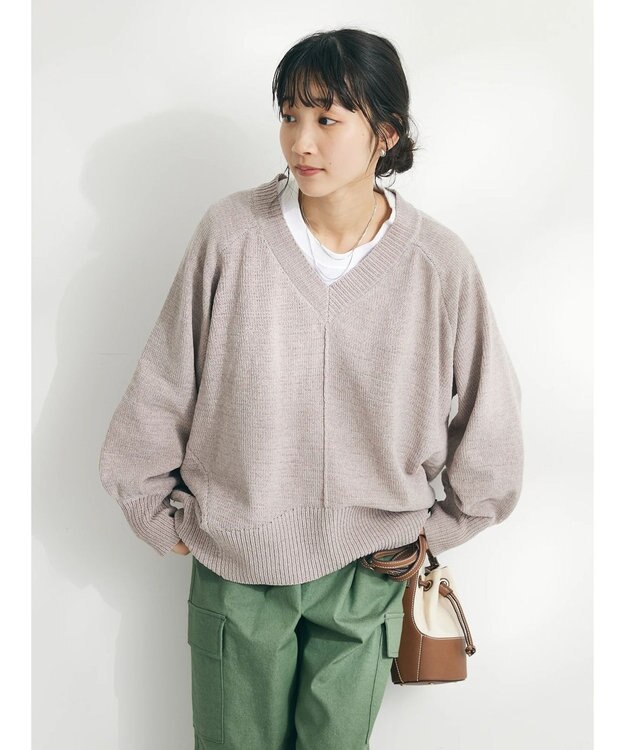 CRAFT STANDARD BOUTIQUE 洗えるコードモールＶネックプルオーバー Gray Beige