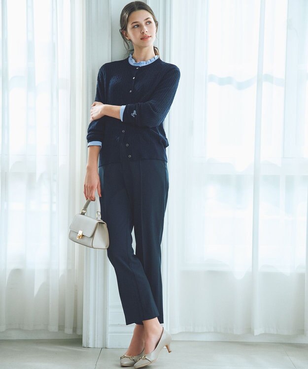 ANY SIS L ケーブルニット カーディガン ネイビー