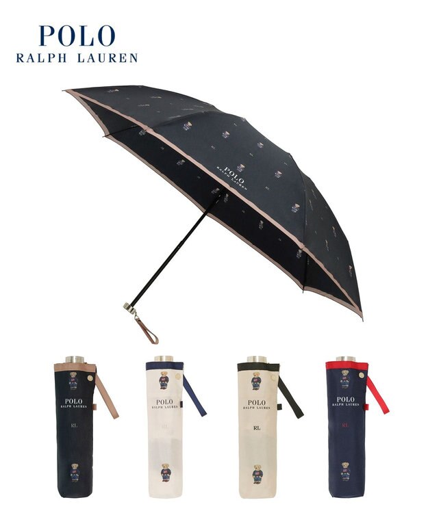 MOONBAT POLO RALPH LAUREN （ポロ ラルフローレン）折りたたみ傘 FLAG BEAR ポロベア ドット 大きめ55cm ブラック