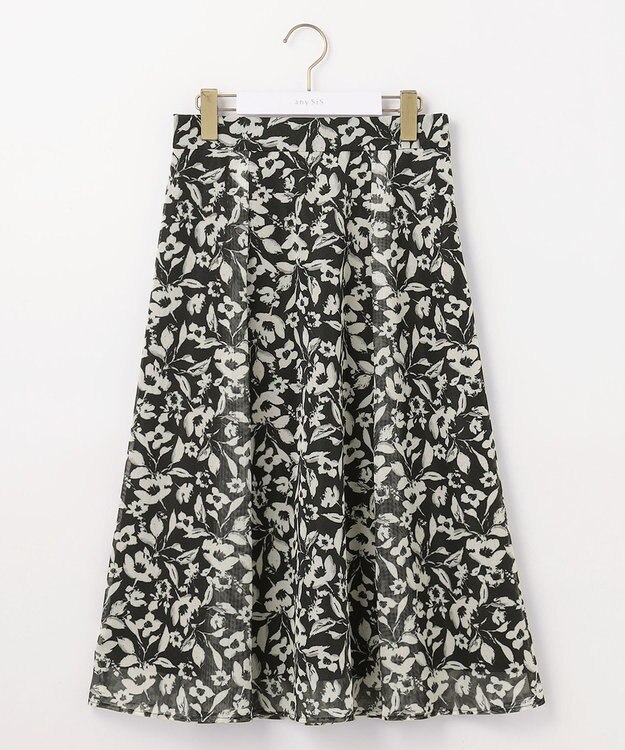 ANY SIS L 【洗える】メッシュフラワープリント スカート モノトーン系