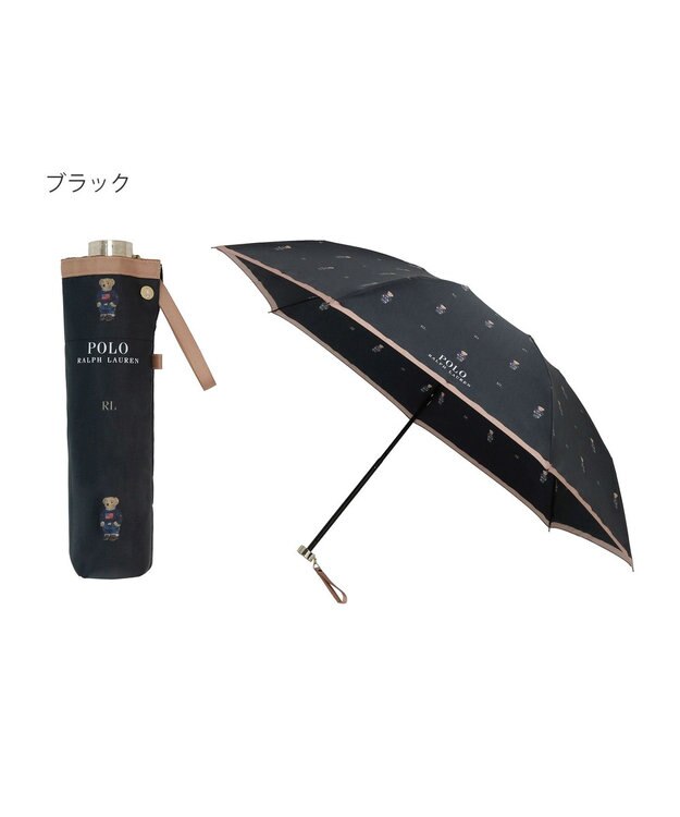 MOONBAT POLO RALPH LAUREN （ポロ ラルフローレン）折りたたみ傘 FLAG BEAR ポロベア ドット 大きめ55cm ブラック