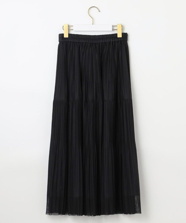 ANY SIS 【洗える】シアーストライププリーツ スカート ブラック系