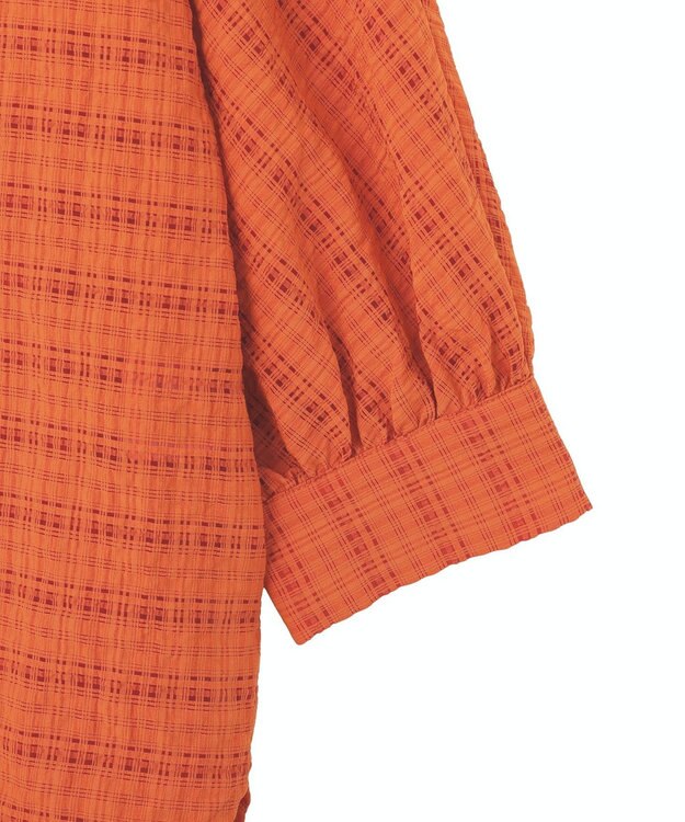 Green Parks シアーチェック７分袖シャツ Orange