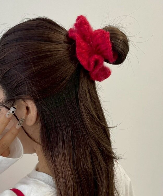 WEGO Lヘムフリルニットシュシュ レッド