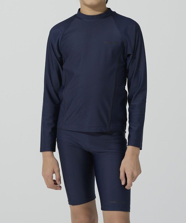 BEAMS SCHOOL 長袖被りラッシュガード ネイビー×ブラック