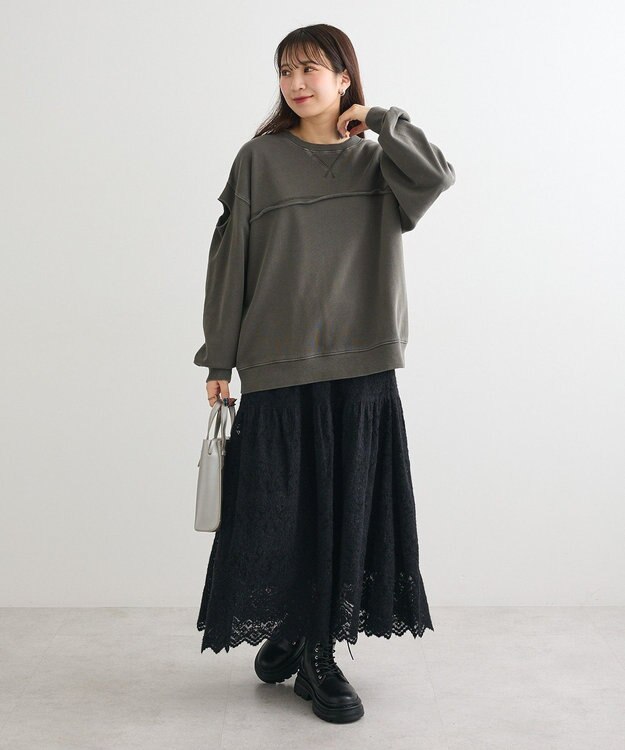 Green Parks 起毛レースティアードスカート Black