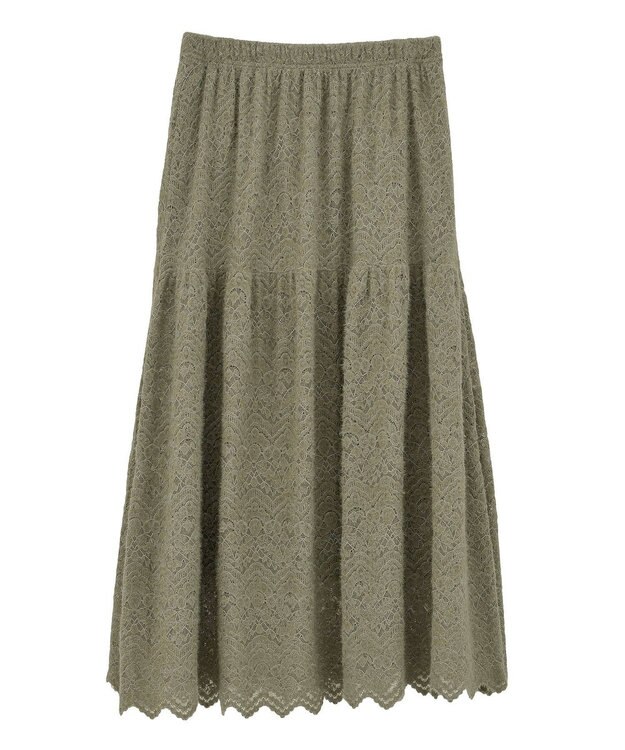 Green Parks 起毛レースティアードスカート Gray Beige