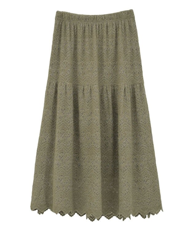 Green Parks 起毛レースティアードスカート Gray Beige
