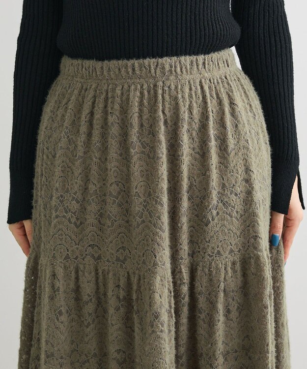 Green Parks 起毛レースティアードスカート Gray Beige
