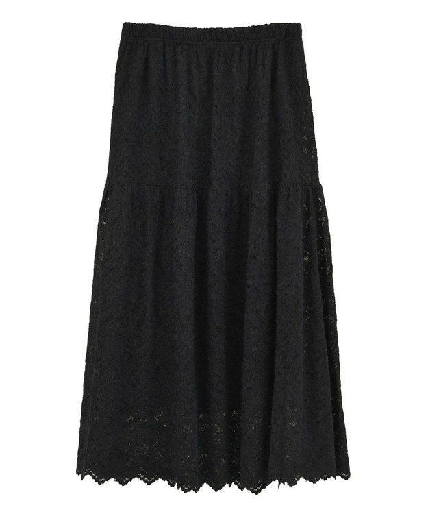 Green Parks 起毛レースティアードスカート Black