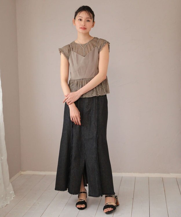 Green Parks ・ＥＬＥＮＣＡＲＥ　ＤＵＥ　ドッキングレースブラウス Gray Beige