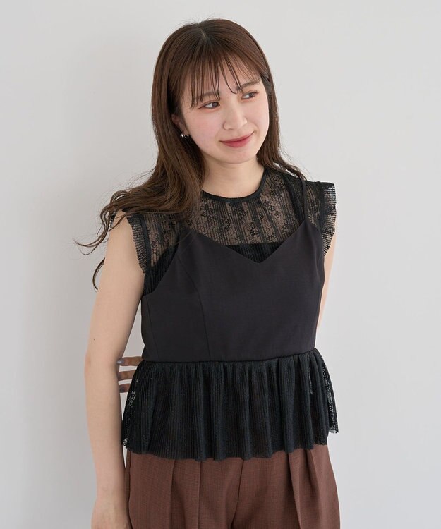 Green Parks ・ＥＬＥＮＣＡＲＥ　ＤＵＥ　ドッキングレースブラウス Black