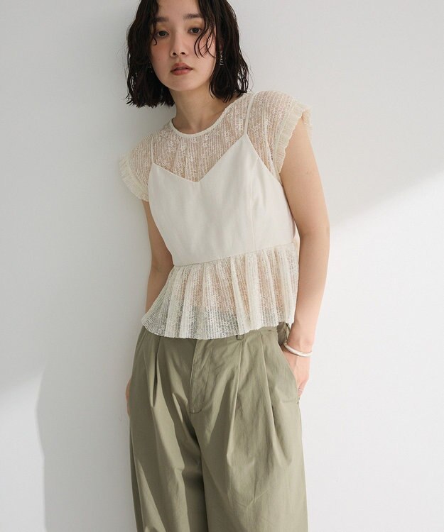 Green Parks ・ＥＬＥＮＣＡＲＥ　ＤＵＥ　ドッキングレースブラウス Off White