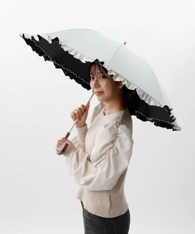 AURORA 【WEB限定】フリル晴雨兼用傘（1段スライドショート） ミントグリーン