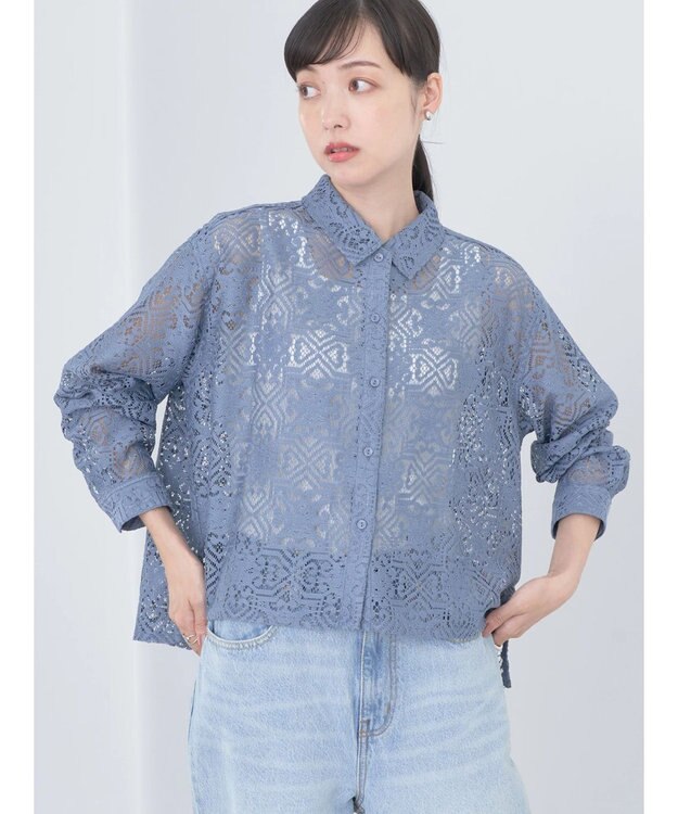 earth music&ecology レースショートシャツ Sax