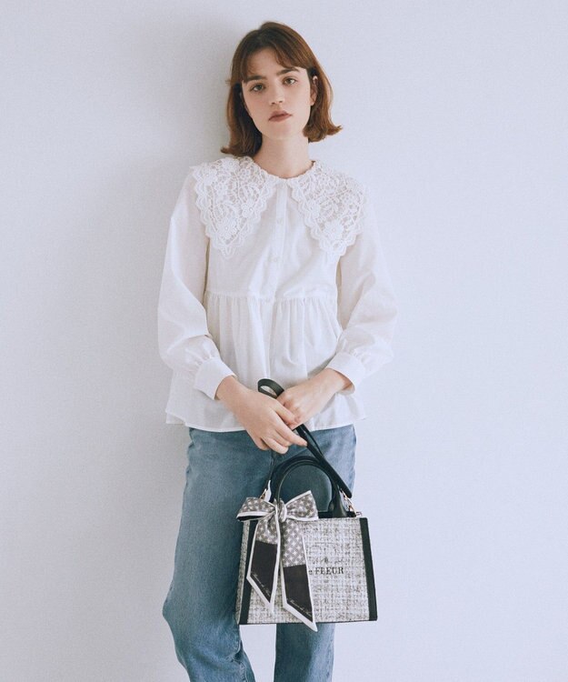 Maison de FLEUR スカーフ付きツイード2Wayトートバッグ Black