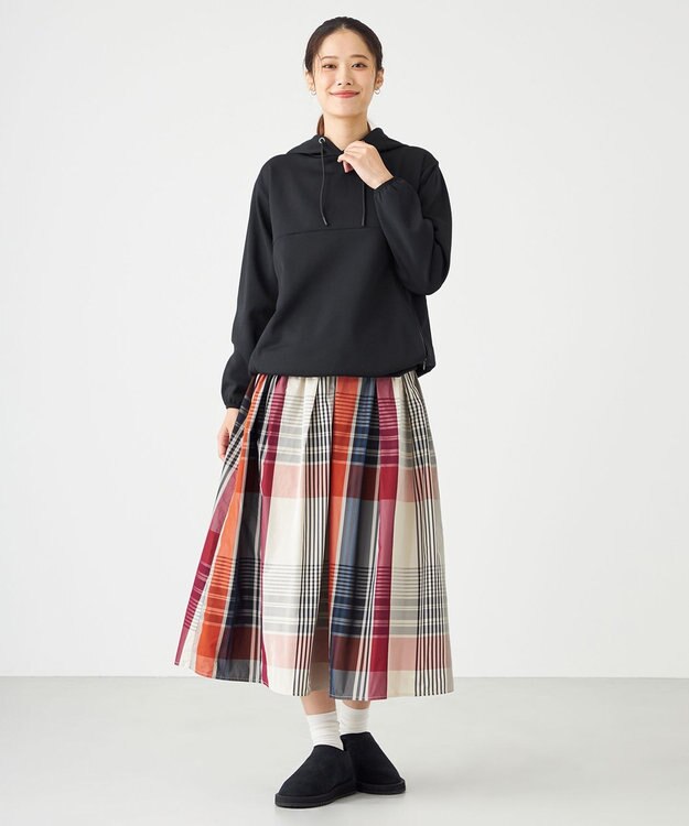 SHARE PARK LADIES メモリーチェックフレアスカート オレンジ系3