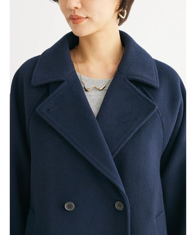 Green Parks ビーバー調テーラードカラーコート Navy