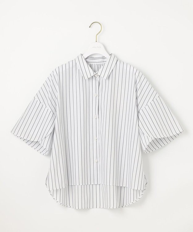 ANY SIS 【洗える】ペタルスリーブ シャツ オフストライプ