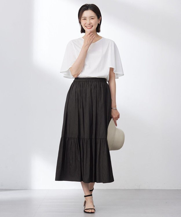 J.PRESS LADIES 【洗える】シャンブレーツイル ティアード スカート ブラウン系