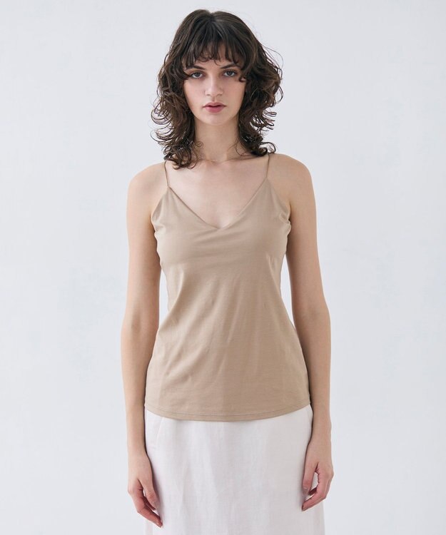 BEIGE， 【洗える・Precious 7月号掲載】ABELIA / コットンVラインカップ付きキャミソール Beige