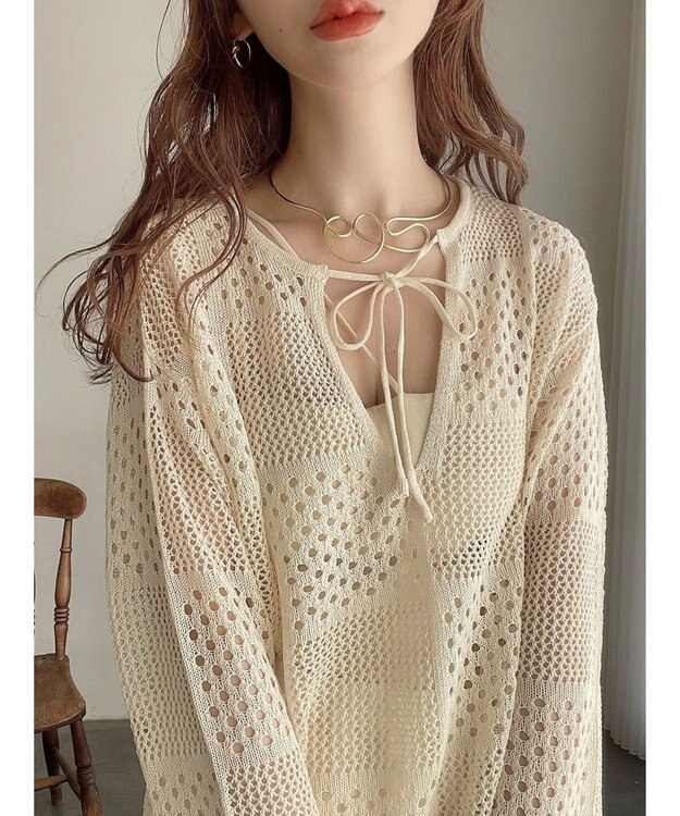 Green Parks ２ＷＡＹ透かし編みニットプルオーバー Ivory