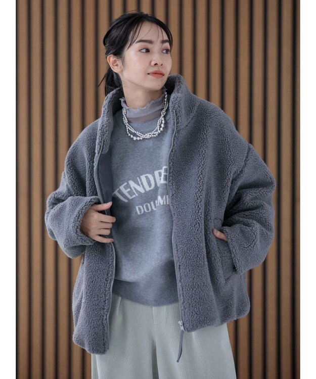 Green Parks スタンドカラーボアブルゾン Gray