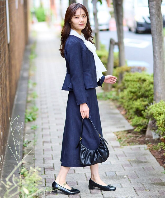 Feroux 【先行予約】パール釦ペプラムジャケット×スカート セットアップ ネイビー系