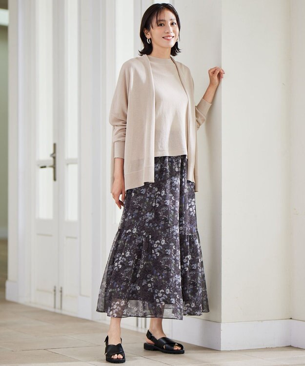 自由区 【アンサンブル対応・洗える】ドライシアーファインゲージクロップド丈 ニット ベージュ