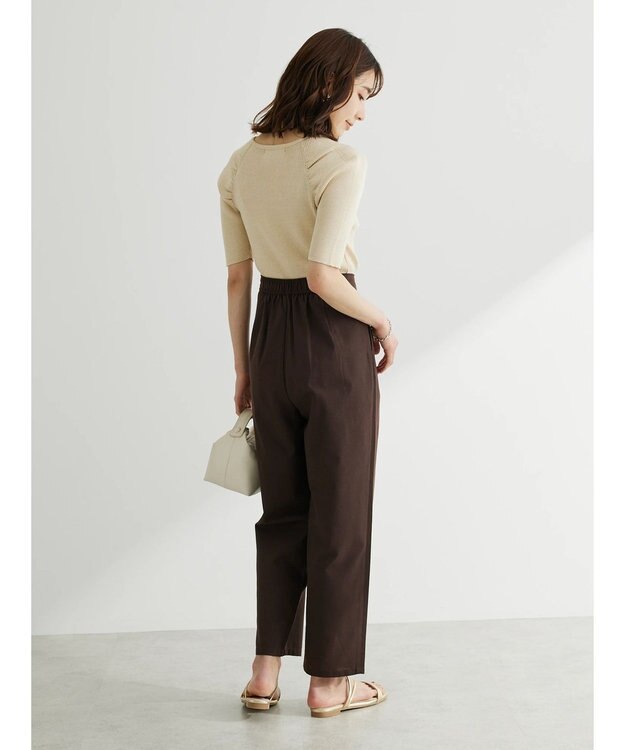 Green Parks 綿麻混タックテーパードパンツ Brown