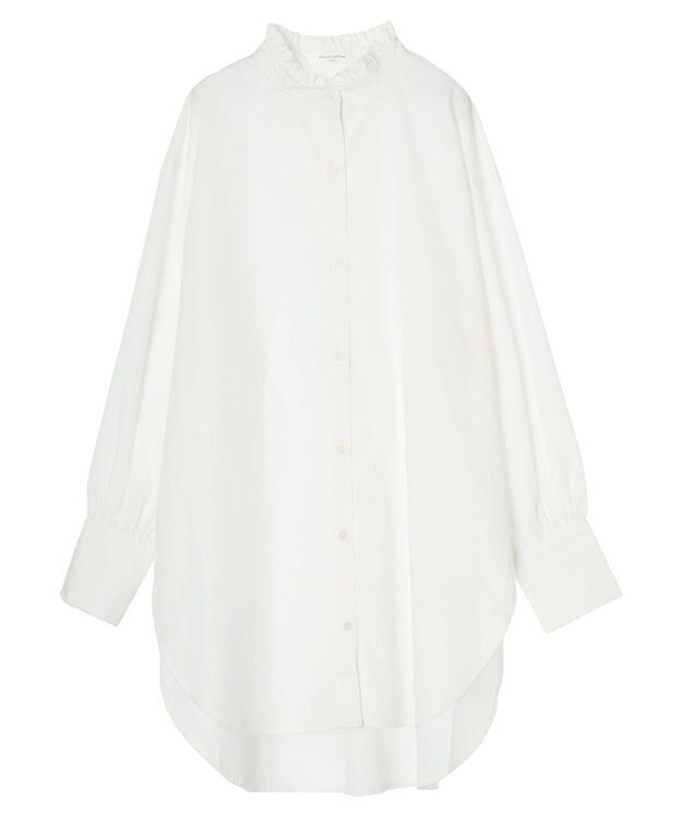 Green Parks イージーケアスタンドフリルシャツチュニック Off White