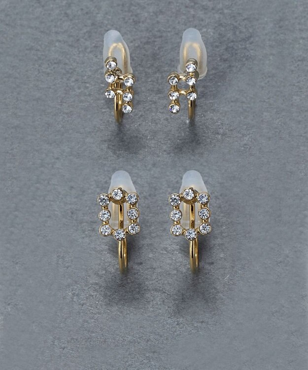 Phoebe 〈痛くないシリーズ/金属アレルギー対応〉タイニーレクタングルビジューライトフィットイヤリング　小粒/小さい/小さめ ゴールド