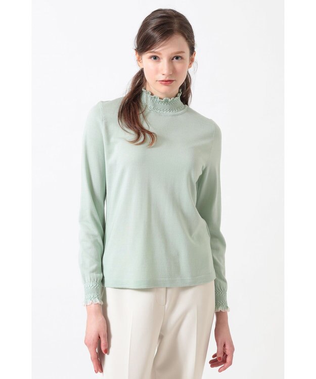 DAKS キュプラ混ハイネックプルオーバー ミニフリル シルトグリーン