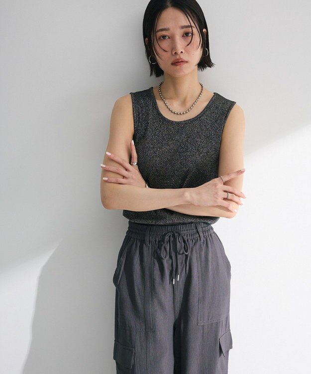 Green Parks ・Ｐｅｔｉｔ　Ｆｌｅｕｒ　ラメリブタンクトップ Black