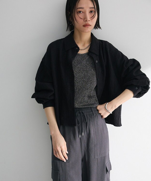 Green Parks ・Ｐｅｔｉｔ　Ｆｌｅｕｒ　ラメリブタンクトップ Black